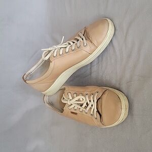 ECCO Beige Leather Lace Up Soft7 Sneakers, Size 10/10.5